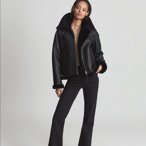 REISS SHEARLING AVIATOR JACKET, BLACK, SIZE SMALL